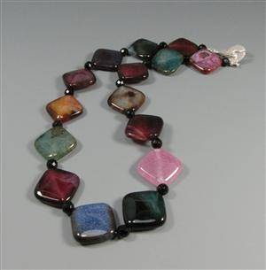 Achatcollier mit Schließe in Silber