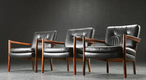 Tre lænestole af palisander, Dansk design 1960erne. 3 Denne vare er sat til omsalg under nyt varenummer 4212608