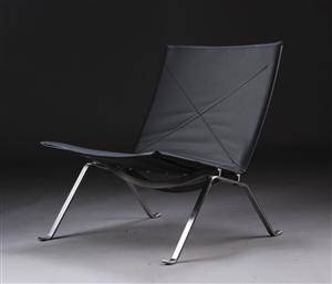 Poul Kjærholm. PK-22 lænestol, Fritz Hansen, sort skind 