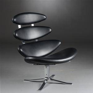 Poul M. Volther, lænestol, model EJ 5, Corona, sort læder  