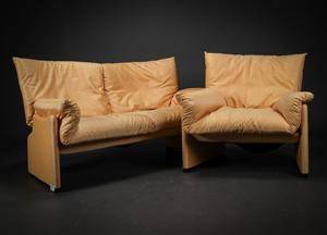Cassina. Sofa samt hvilestol, stribet uldstof 2