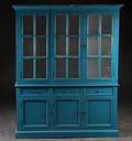 Stort vitrineskab, blå antikbemaling todelt