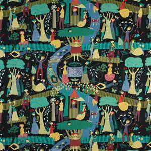 Tyg, Stig Lindberg, Lustgården, svart, bomullsrips, 10 m