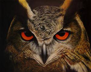 Fågelmotiv, olja på duk, Owl V 