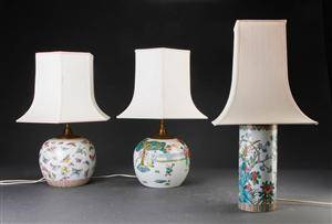 Tre kinesiske bordlamper af porcelæn, 1900-tallet 3