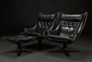 Sigurd Resell. Par Falcon lænestole med skammel, sort læder 3