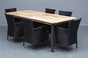 Havemøbler Teakbord samt seks armstole i polyrattan 7