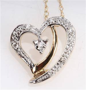 Hjertevedhæng med diamant, 9 kt. guld, 0,06 ct.