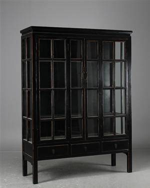 Vitrineskab, sort antikbemaling