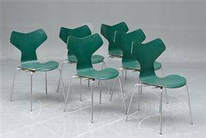 Arne Jacobsen Sæt på seks Grand Prix stole fra Herlufsholm skole 6