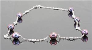 Fresh water pearl necklace with cubic zirconia