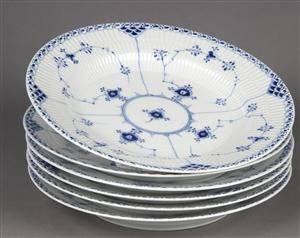 Royal Copenhagen. Musselmalet halvblonde seks middagstallerkener 6