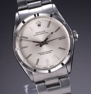 Rolex Oyster Perpetual. Vintage herreur i stål med sølvfarvet skive, ca. 1968