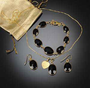Smykkesæt í forgyldt sterlingsølv med onyx