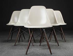 Charles Eames. Sæt på seks skalstole model DSW 6