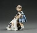 Dahl Jensen. Figur af porcelæn pige med hund nr. 1085 