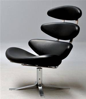 Poul M. Volther, lænestol, model EJ 5, Corona, sort læder 