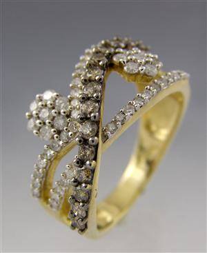 Brillant ring m blomster, 10 kt guld, 1.10 ct.