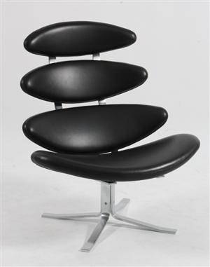 Poul M. Volther, lænestol, model EJ 5, Corona, sort læder  