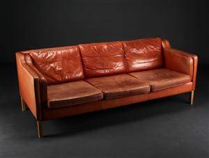 Stouby, tre-pers. sofa, rødbrunt læder