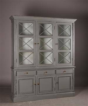 Stort vitrinskåp, grå antikbemålning 2