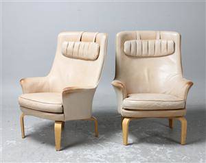 Norell Pilot, fåtölj med hög rygg, ljust skinn, 2 st