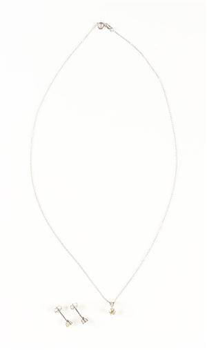 Brillantørestikkere og vedhæng af 14 kt guld, brillanter