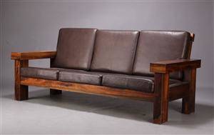 Dansk møbelproducent, tre-pers. sofa, brunt skind