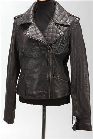 Bikerjakke i sort læder, str. ca. 42 - Designprøve