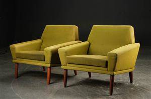 Bramin. Et par lænestole med ben af teak, 1960´erne 2