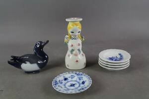 Ljusstake Nymølle Danmark, figurin, småfat Royal Copenhagen 4 1 st