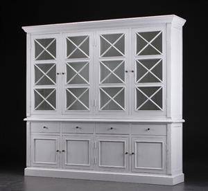 Stort vitrineskab, hvid antikbemaling 2