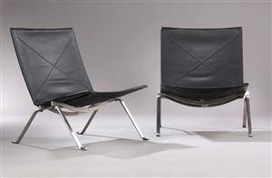 Poul Kjærholm. Par PK-22 lænestole med sort læder 2