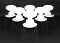 Arne Jacobsen. Sæt på seks stole, model 3101 Myren, Hvidlakerede 6 