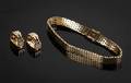 Armbånd samt øreclips af guld 14 kt., Mursten. 3