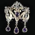 Broche 14 kt. diamanter, ametyst.