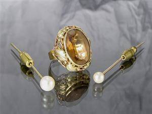 Ring und 2 Krawattennadeln in Gold  3 