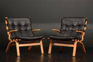 Par lænestole, bøg og læder 2