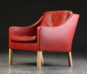 Børge Mogensen. Lænestol, eg og læder, model 2207