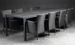 Daneline Havemøbler. Langbord artwood, 8 polyrattan armstole 7