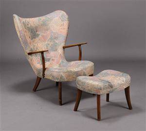 Madsen og Schubell. Lænestol samt skammel, model Pragh 2