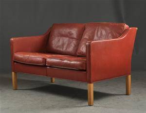 Börge Mogensen. Soffa i rött läder, modell 2208