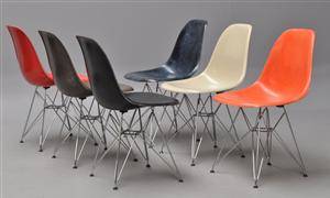 Charles Eames. Sæt på seks skalstole, model DSR glasfiber - Multicolor 6
