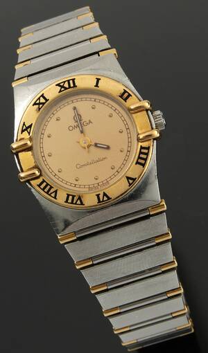 Omega Constellation. Vintage damearmbåndsur 18 kt guld og stål, ca. 1993