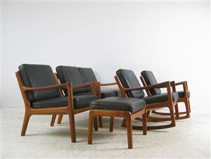 Ole Wanscher, Sofa, Sessel, Ottomane Paar Schaukelstühle Modell Senator 166 5