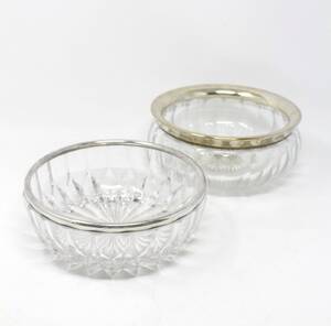 Zwei Kristallglasschalen mit Silberlippenrand 2 