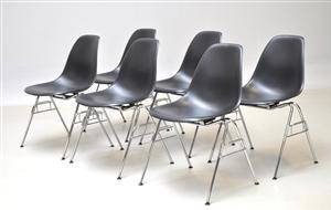Charles Eames. Sæt på seks skalstole, model DSS 6