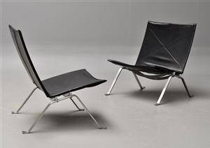 Poul Kjærholm, lænestole, model PK22, sort læder 2 