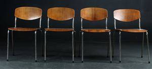 Fire stabelstole, sæde af teak, stel af forkromet stål, 1900-tallets midte 4