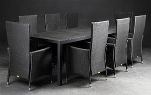 Daneline Havemøbler. Langbord artwood, 8 polyrattan armstole 9